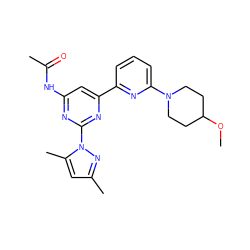 COC1CCN(c2cccc(-c3cc(NC(C)=O)nc(-n4nc(C)cc4C)n3)n2)CC1 ZINC000043200326