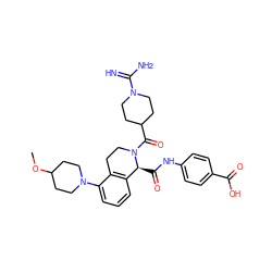 COC1CCN(c2cccc3c2CCN(C(=O)C2CCN(C(=N)N)CC2)[C@H]3C(=O)Nc2ccc(C(=O)O)cc2)CC1 ZINC001772628535