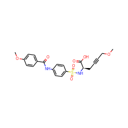 COCC#CC[C@@H](NS(=O)(=O)c1ccc(NC(=O)c2ccc(OC)cc2)cc1)C(=O)O ZINC000013862448