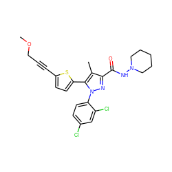 COCC#Cc1ccc(-c2c(C)c(C(=O)NN3CCCCC3)nn2-c2ccc(Cl)cc2Cl)s1 ZINC000045505924