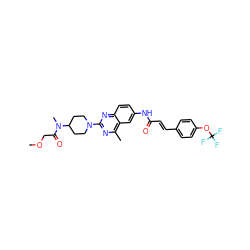 COCC(=O)N(C)C1CCN(c2nc(C)c3cc(NC(=O)/C=C/c4ccc(OC(F)(F)F)cc4)ccc3n2)CC1 ZINC000084633060