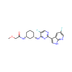 COCC(=O)N[C@@H]1CCC[C@H](Nc2nc(-c3c[nH]c4ncc(F)cc34)ncc2F)C1 ZINC000299823930