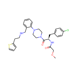 COCC(=O)N[C@H](Cc1ccc(Cl)cc1)C(=O)N1CCN(c2ccccc2CNCCc2cccs2)CC1 ZINC000028393624