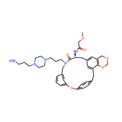 COCC(=O)N[C@H]1Cc2cc3c(c(c2)Cc2ccc(cc2)Oc2cccc(c2)CN(CCCN2CCN(CCCN)CC2)C1=O)OCOC3 ZINC000072126806