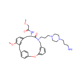 COCC(=O)N[C@H]1Cc2ccc(OC)c(c2)Cc2ccc(cc2)Oc2cccc(c2)CN(CCCN2CCN(CCCN)CC2)C1=O ZINC000066111970