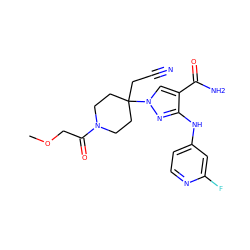 COCC(=O)N1CCC(CC#N)(n2cc(C(N)=O)c(Nc3ccnc(F)c3)n2)CC1 ZINC000222086057