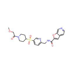 COCC(=O)N1CCC(S(=O)(=O)c2ccc(CNC(=O)c3cc4ccncc4o3)nc2)CC1 ZINC001772628136