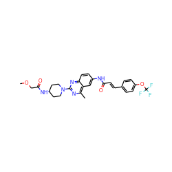 COCC(=O)NC1CCN(c2nc(C)c3cc(NC(=O)/C=C/c4ccc(OC(F)(F)F)cc4)ccc3n2)CC1 ZINC000084633058