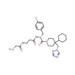 COCC(=O)NCCC(=O)N[C@H](Cc1ccc(Cl)cc1)C(=O)N1CCC(Cn2cncn2)(C2CCCCC2)CC1 ZINC000027431965