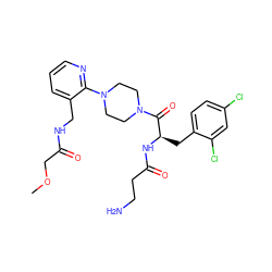 COCC(=O)NCc1cccnc1N1CCN(C(=O)[C@@H](Cc2ccc(Cl)cc2Cl)NC(=O)CCN)CC1 ZINC000036285123