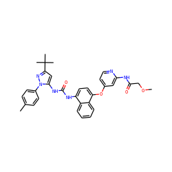 COCC(=O)Nc1cc(Oc2ccc(NC(=O)Nc3cc(C(C)(C)C)nn3-c3ccc(C)cc3)c3ccccc23)ccn1 ZINC000068243589