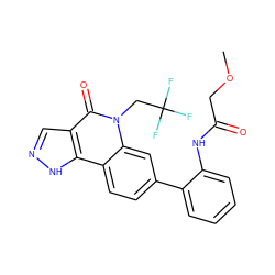 COCC(=O)Nc1ccccc1-c1ccc2c3[nH]ncc3c(=O)n(CC(F)(F)F)c2c1 ZINC000205038620