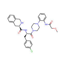 COCC(=O)Nc1ccccc1N1CCN(C(=O)[C@@H](Cc2ccc(Cl)cc2)NC(=O)[C@H]2Cc3ccccc3CN2)CC1 ZINC000027211005