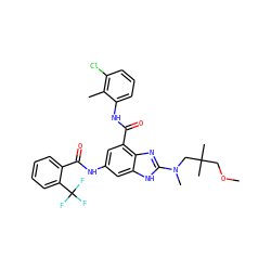 COCC(C)(C)CN(C)c1nc2c(C(=O)Nc3cccc(Cl)c3C)cc(NC(=O)c3ccccc3C(F)(F)F)cc2[nH]1 ZINC000218679197