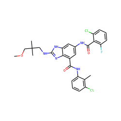 COCC(C)(C)CNc1nc2c(C(=O)Nc3cccc(Cl)c3C)cc(NC(=O)c3c(F)cccc3Cl)cc2[nH]1 ZINC000205656472