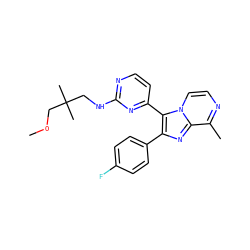 COCC(C)(C)CNc1nccc(-c2c(-c3ccc(F)cc3)nc3c(C)nccn23)n1 ZINC000063540190