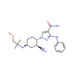 COCC(C)(C)N[C@H]1CC[C@H](n2cc(C(N)=O)c(Nc3ccccc3)n2)[C@@H](C#N)C1 ZINC000222981189