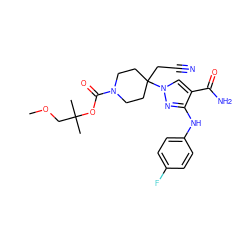 COCC(C)(C)OC(=O)N1CCC(CC#N)(n2cc(C(N)=O)c(Nc3ccc(F)cc3)n2)CC1 ZINC000218409408