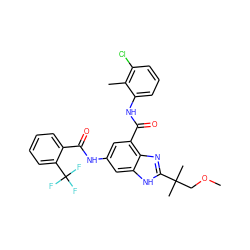 COCC(C)(C)c1nc2c(C(=O)Nc3cccc(Cl)c3C)cc(NC(=O)c3ccccc3C(F)(F)F)cc2[nH]1 ZINC000218690222