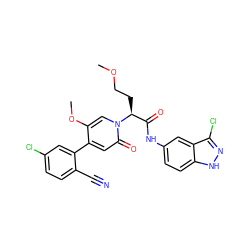 COCC[C@@H](C(=O)Nc1ccc2[nH]nc(Cl)c2c1)n1cc(OC)c(-c2cc(Cl)ccc2C#N)cc1=O ZINC001772585340