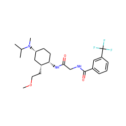 COCC[C@@H]1C[C@H](N(C)C(C)C)CC[C@@H]1NC(=O)CNC(=O)c1cccc(C(F)(F)F)c1 ZINC000150146223