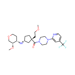 COCC[C@]1(C(=O)N2CCN(c3cc(C(F)(F)F)ccn3)CC2)CC[C@@H](N[C@H]2CCOC[C@H]2OC)C1 ZINC000066078360