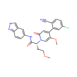 COCC[C@H](C(=O)Nc1ccc2n[nH]cc2c1)n1cc(OC)c(-c2cc(Cl)ccc2C#N)cc1=O ZINC001772620429