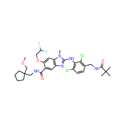 COCC1(CNC(=O)c2cc3nc(Nc4c(Cl)ccc(CNC(=O)C(C)(C)C)c4Cl)n(C)c3cc2OCC(F)F)CCCC1 ZINC000169703107