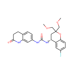 COCC1(COC)C[C@@H](NC(=O)Nc2ccc3c(c2)NC(=O)CC3)c2cc(F)ccc2O1 ZINC000143358926