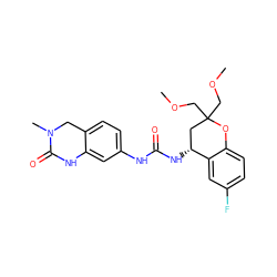 COCC1(COC)C[C@@H](NC(=O)Nc2ccc3c(c2)NC(=O)N(C)C3)c2cc(F)ccc2O1 ZINC000143495532