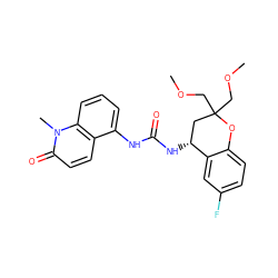 COCC1(COC)C[C@@H](NC(=O)Nc2cccc3c2ccc(=O)n3C)c2cc(F)ccc2O1 ZINC000144755628