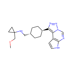 COCC1(NC[C@H]2CC[C@H](c3nnn4cnc5[nH]ccc5c34)CC2)CC1 ZINC001772597729