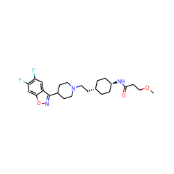 COCCC(=O)N[C@H]1CC[C@H](CCN2CCC(c3noc4cc(F)c(F)cc34)CC2)CC1 ZINC001772640321