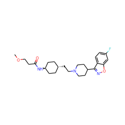 COCCC(=O)N[C@H]1CC[C@H](CCN2CCC(c3noc4cc(F)ccc34)CC2)CC1 ZINC001772654755
