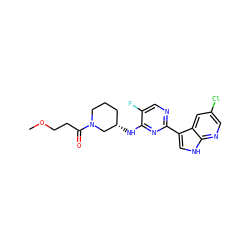 COCCC(=O)N1CCC[C@H](Nc2nc(-c3c[nH]c4ncc(Cl)cc34)ncc2F)C1 ZINC000165789372