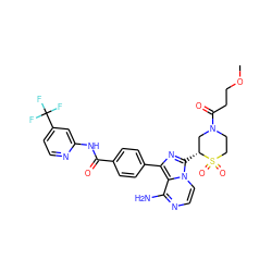 COCCC(=O)N1CCS(=O)(=O)[C@H](c2nc(-c3ccc(C(=O)Nc4cc(C(F)(F)F)ccn4)cc3)c3c(N)nccn23)C1 ZINC000224639618