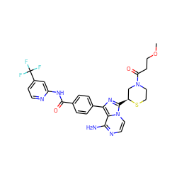 COCCC(=O)N1CCS[C@@H](c2nc(-c3ccc(C(=O)Nc4cc(C(F)(F)F)ccn4)cc3)c3c(N)nccn23)C1 ZINC000218322482