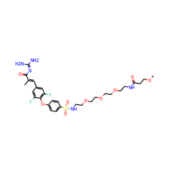 COCCC(=O)NCCOCCOCCOCCNS(=O)(=O)c1ccc(Oc2c(F)cc(/C=C(\C)C(=O)N=C(N)N)cc2F)cc1 ZINC000224206125