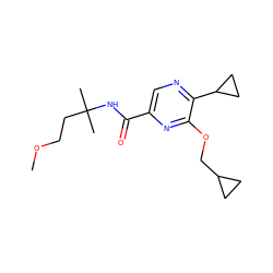 COCCC(C)(C)NC(=O)c1cnc(C2CC2)c(OCC2CC2)n1 ZINC000207410753