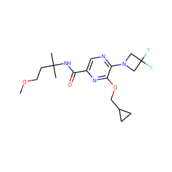 COCCC(C)(C)NC(=O)c1cnc(N2CC(F)(F)C2)c(OCC2CC2)n1 ZINC000207415403