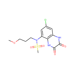 COCCCN(c1cc(Cl)cc2[nH]c(=O)c(=O)[nH]c12)S(C)(=O)=O ZINC000028954117