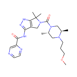 COCCCN1C[C@H](C)N(C(=O)N2Cc3c(NC(=O)c4cnccn4)n[nH]c3C2(C)C)C[C@H]1C ZINC000114182381