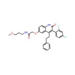 COCCCNC(=O)COc1ccc2[nH]c(=O)c(-c3ccc(F)cc3F)c(CCc3ccccc3)c2c1 ZINC000064560279