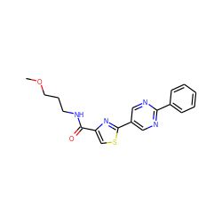 COCCCNC(=O)c1csc(-c2cnc(-c3ccccc3)nc2)n1 ZINC000118717821