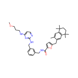 COCCCNc1ccnc(NCc2cccc(CNC(=O)c3ccc(Cc4cc5c(cc4C)C(C)(C)CCC5(C)C)o3)c2)n1 ZINC000084544185