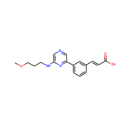 COCCCNc1cncc(-c2cccc(/C=C/C(=O)O)c2)n1 ZINC000040836318