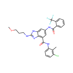 COCCCNc1nc2c(C(=O)Nc3cccc(Cl)c3C)cc(NC(=O)c3ccccc3C(F)(F)F)cc2[nH]1 ZINC000205654419