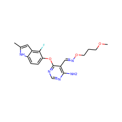 COCCCO/N=C/c1c(N)ncnc1Oc1ccc2[nH]c(C)cc2c1F ZINC000014949828