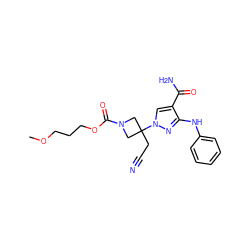 COCCCOC(=O)N1CC(CC#N)(n2cc(C(N)=O)c(Nc3ccccc3)n2)C1 ZINC000222076456