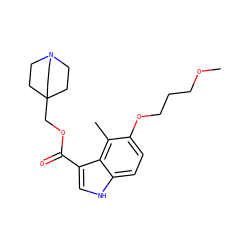 COCCCOc1ccc2[nH]cc(C(=O)OCC34CCN(CC3)CC4)c2c1C ZINC001772605842